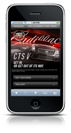 Cadillac CTS V vehicle launch mobile site